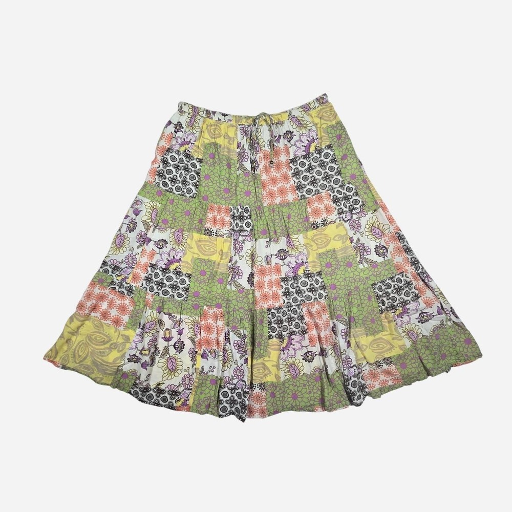 VTG y2k boho cottage patchwork midi prairie skirt / 4/6 S / Cotton / White Stag